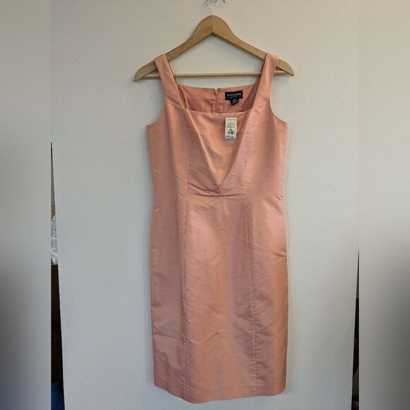 Vintage Y2K 2000s Ann Taylor 100% Silk Square Neck Sleeveless Sheath Dress 6P - Picture 2 of 9